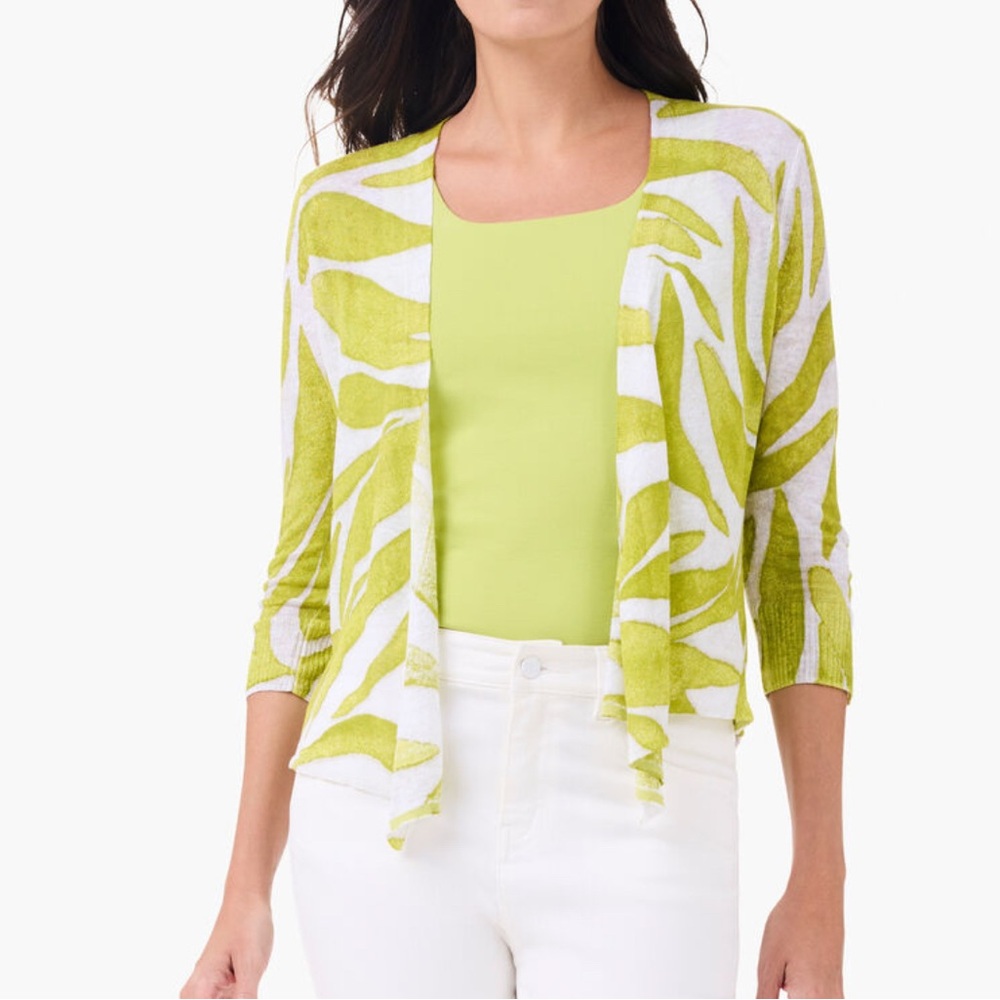 NWT NIC+ZOE Green‎ and White Meadow Mix 4 way Cardigan Sweater XS